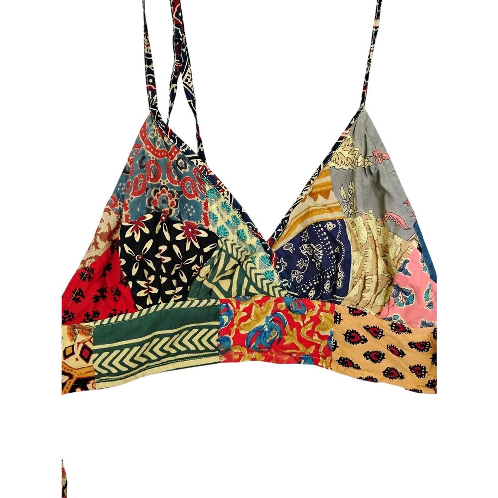 Hippie Forever Patch Crop Top Size Medium Colorful Ties On Back and Neck - Picture 4 of 7